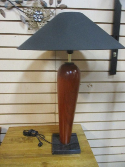 Post Modern Table Lamp with Turned Wood Body and Black Marble Base and Shade.
