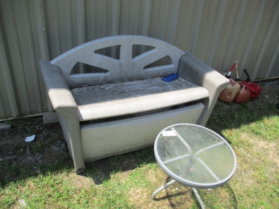 Rubbermaid Storage Bench, Four Foot.  Glass Side Table, Two Foot.