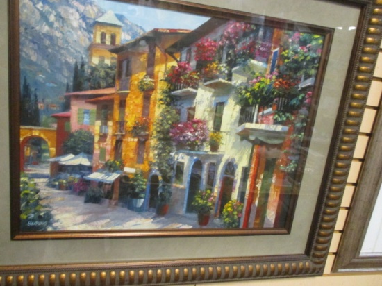 Framed Signed  Howard Behrens Painting The Village Hideaway.