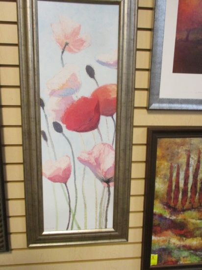 Framed Wall Art  of Pink and Red Poppies Signed Novak.