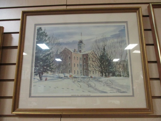Framed Snow  Picture Maryville College Anderson Hall, 1972 by Lewis.