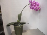Artificial Potted Silk Orchid in Ceramic Pot.
