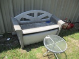 Rubbermaid Storage Bench, Four Foot.  Glass Side Table, Two Foot.
