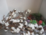 Artificial Flowers and Two Large New Stems with Cotton Balls.
