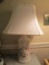 Porcelain Table Lamp with Hydrangea and Red Blossom Design