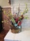 Brass Match Holder and Coal Skuttle with Twig and Silk Floral Arrangement