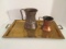 Egyptian Embossed Silver over Copper Tankards and Brass Tray