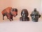 Rustic Carved Wood Folk Art Native American Bust and Buffalo and Sculpted