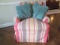 Custom Covered Rolled Arm Chair with Throw Pillows