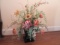 Silk Floral Arrangement in Hand Decorated Metal Planter