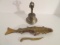 Heavy Relief Design Hand Bell, Turkish Dagger and Fish Form Hinged Head Box