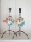 Pair of Wrought Iron Handpainted Tropical Fish Candle Holders