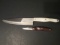 Cutco #1728 KD White Handle Chef Knife and #1020 Wood Grain Handle Paring Knife