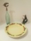 Vintage Majolica Open Mouth Fish Creamer, Pottery Charger with Rainbow Trout