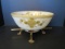 Vintage LJ Porcelain Gilded Floral Porcelain Centerpiece Bowl with Brass Stand