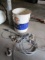 Old Gulf 5 Gallon Bucket with Lengths of Chain, Cable and Come-Along Hand Winch