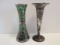 Weighted Sterling Trumpet Vase and Green Glass Sterling Overlay Vase