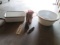 Enamel Dish Pan and Refrigerator Box, Aluminum Pitcher, Embossed 