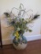 Glazed Grape Cluster Relief Double Handle Pottery Jug with Peacock Feather