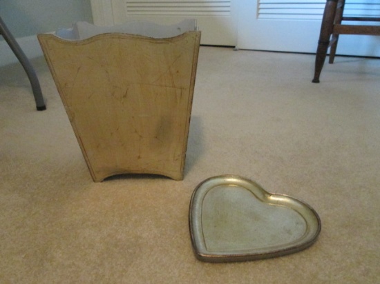 Vietri Italian Florentine Style Heart Form Vanity Tray and Waste Can