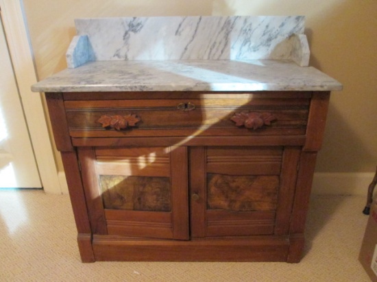 Antique Victorian Dry Sink Cabinet with Marble Top