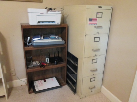Office Lot-3 Tier Bookcase, HP Wireless Printer, Scissors, Calculator, Precision
