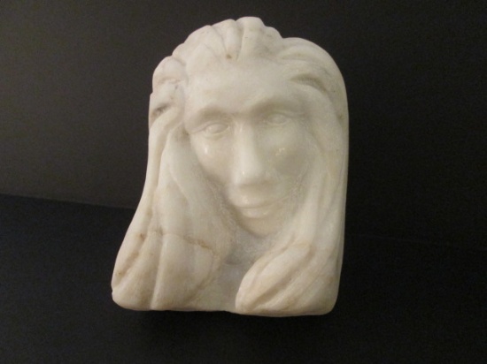 Artist Signed "GT" Carved Alabaster Bust Bookend