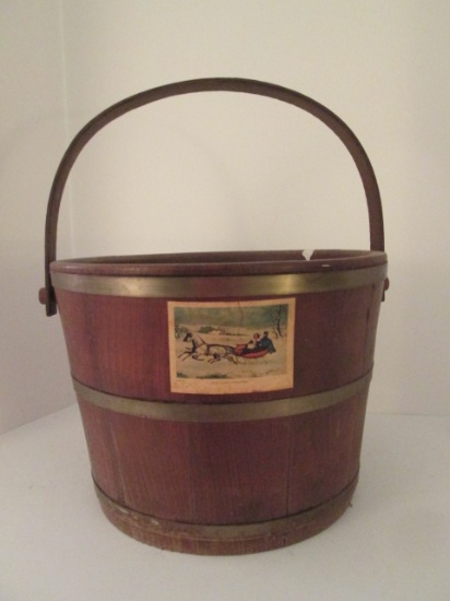 Metal Banded Wood Bucket with Bent Wood Handle