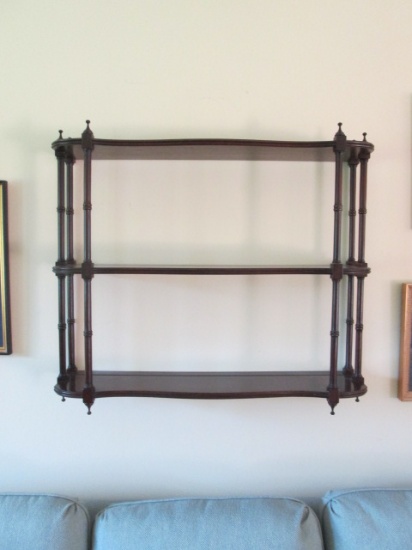 Vintage Mahogany 3 Tier Bamboo Spindle Display Shelf
