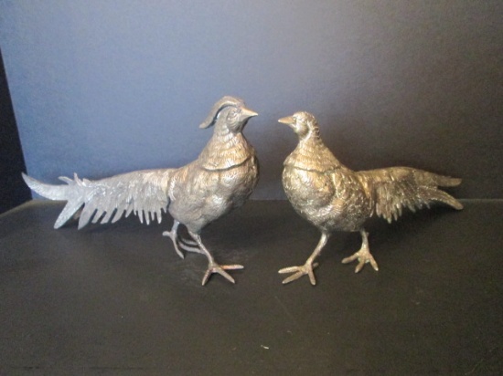 Pair of Italian Silver Tone Metal Pheasants