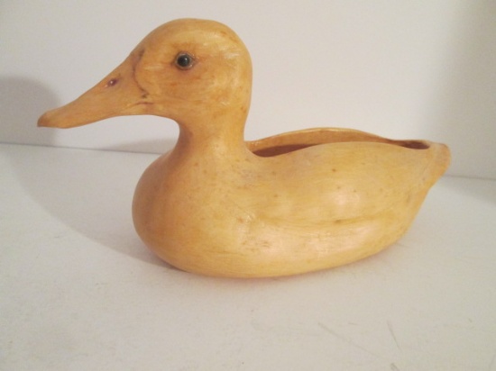 Signed "GT" Hand Carved Wooden Duck Decoy Business Card Holder