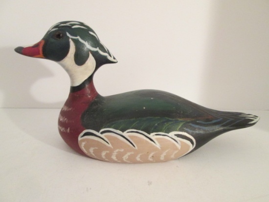 1979 Signed "MG" Handpainted Carved Drake Wood Duck Decoy