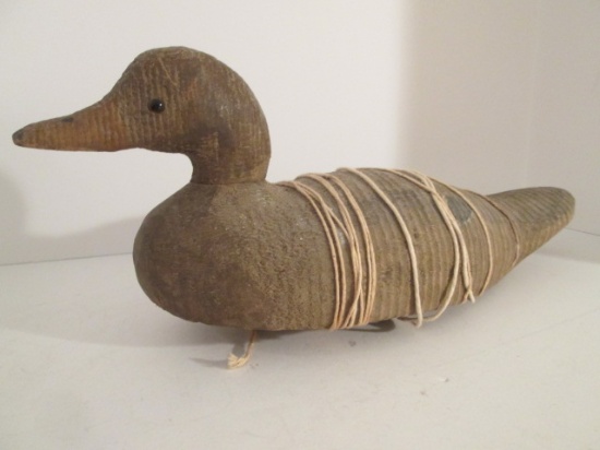 Old No. 58 Carved Wooden Duck Decoy with Glass Eyes