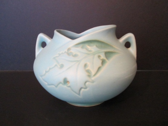 Vintage Roseville Pottery Silhouette Oak Leaf Turquoise Vase
