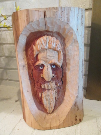 2019 Signed "GT" Rustic Live Edge Cedar Folk Art Portrait