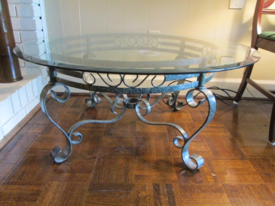 Glass Top Patina Finish Wrought Iron Coffee Table