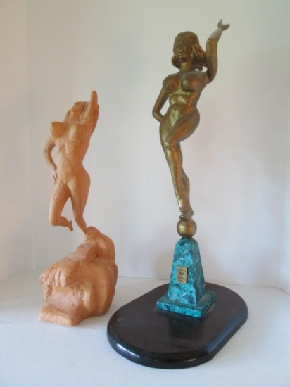 Two Signed "GT" Hand Carved Woman Form Sculptures