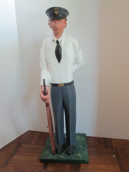 2017 Signed "GT" Handpainted Carved Soldier Standing at Attention Statue