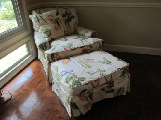 Custom Covered Rolled Arm Chair and Ottoman