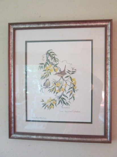 Pencil Signed Anne Worsham Richardson "Carolina Wren with Yellow Jessamine"