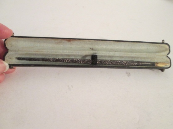 Antique Victorian Sterling Silver Fountain Pen with Aikin No.1 Nib in Leather Case