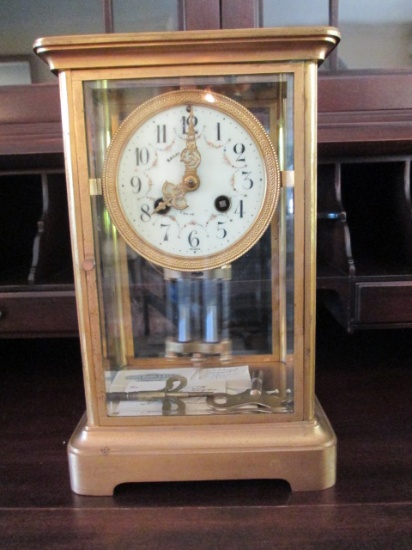 Antique 1910 Bailey, Banks & Biddle Clock Co. Visible Escapement Brass Mantle Clock