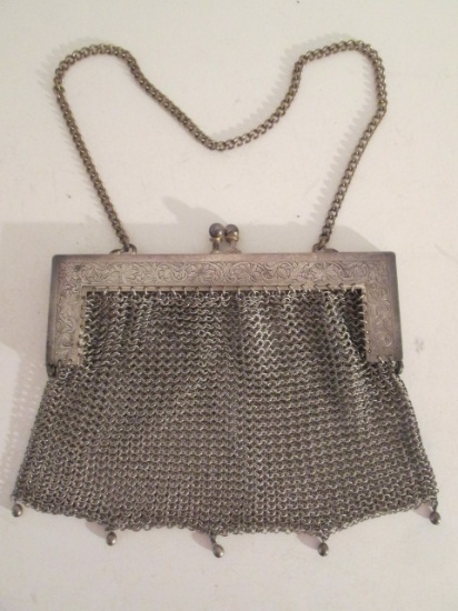 Antique German Silver Metal Mesh Evening Bag