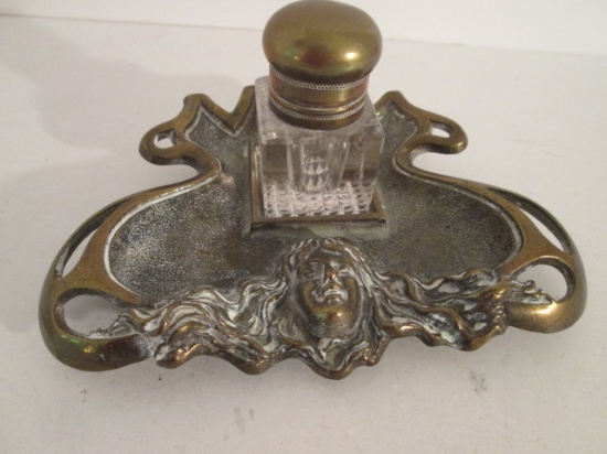 Antique Circa 1885 Bronze Art Nouveau Inkwell Stand
