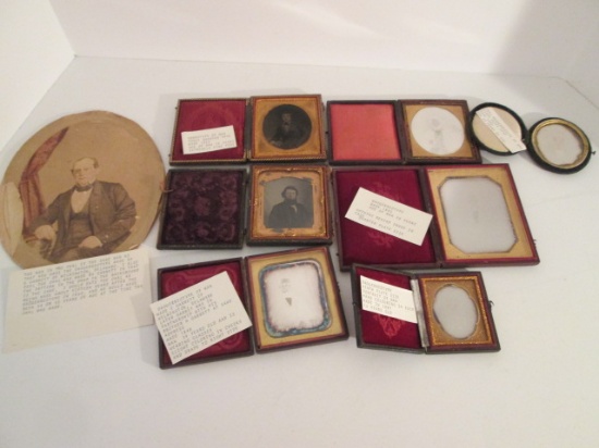 Seven Antique Gentleman Daguerreotype Portraits in Tooled Leather Cases