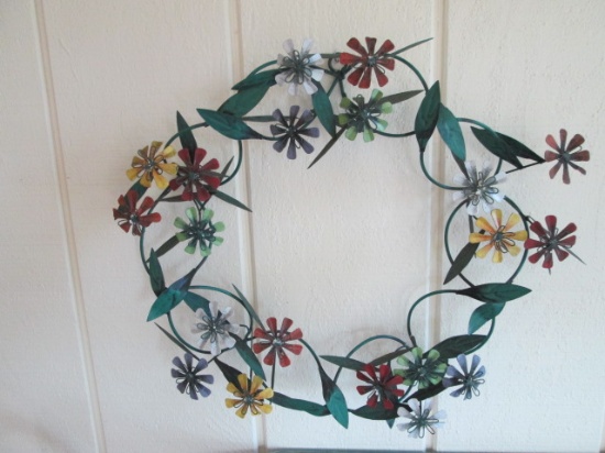 Colorful Handpainted Metal Flower Wreath