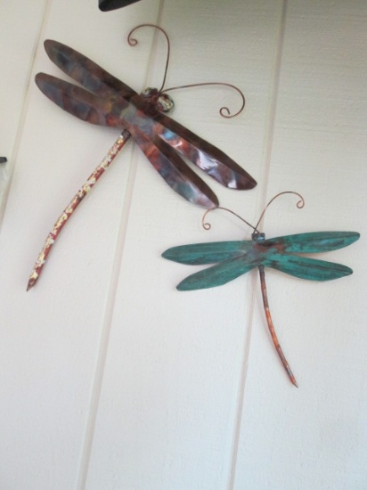 Two Patina Finish Metal Dragonfly Copper Wall Art