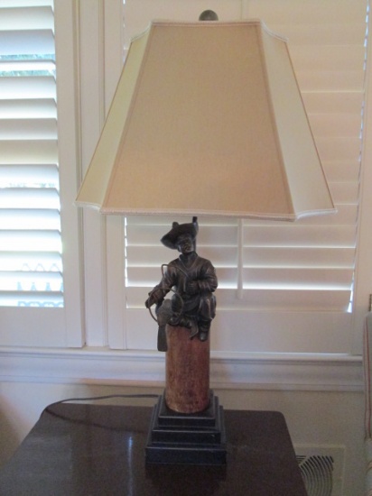 Sun-Lite Marble and Bronzed Figural Lamp of Man with Bird