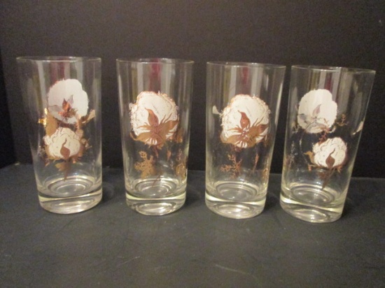 Four Midcentury Culver "Cotton Plant" Highball Glasses