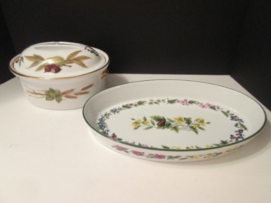 Royal Worcester "Fruit" Oven to Table Covered Casserole and "Herbs" Oval Baker
